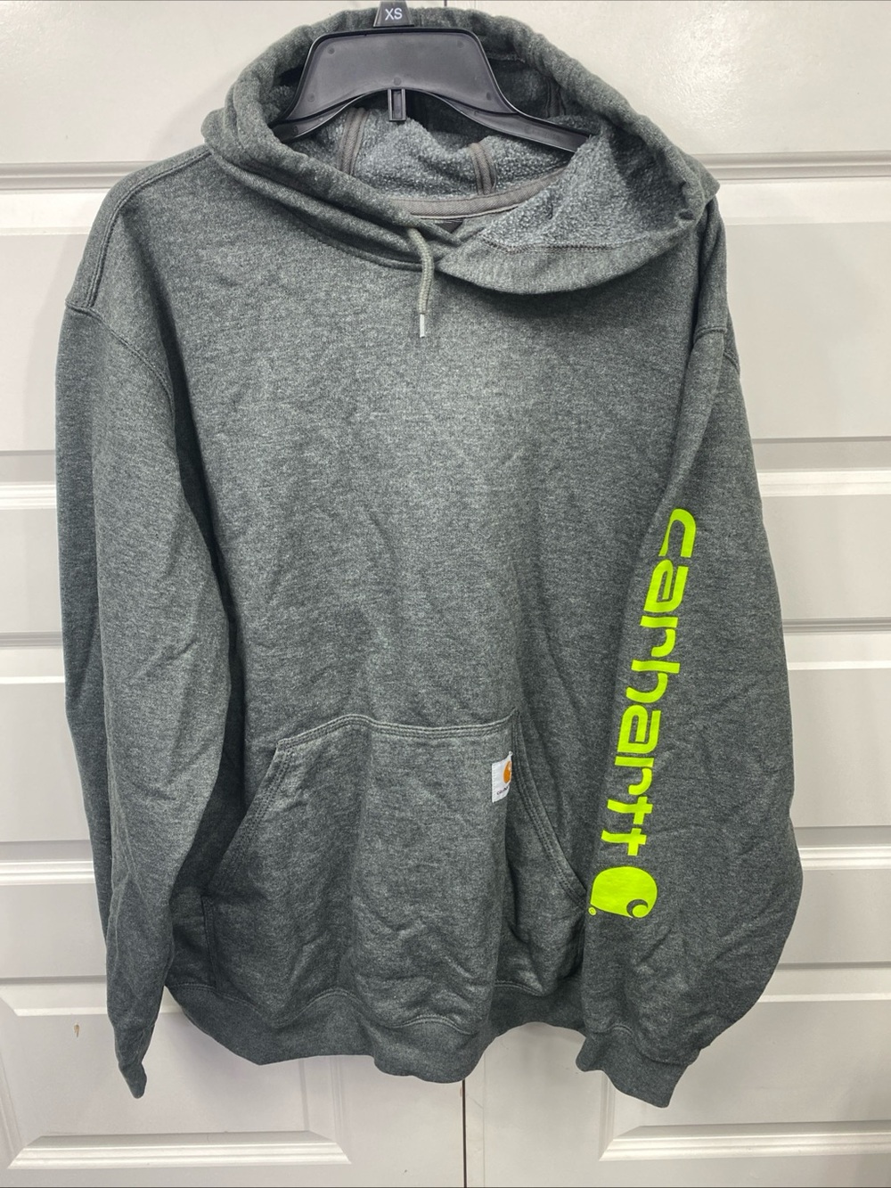 Carhartt Midweight Fleece Hoodie Men Loose Fit Pullover Gray Large Logo Neon